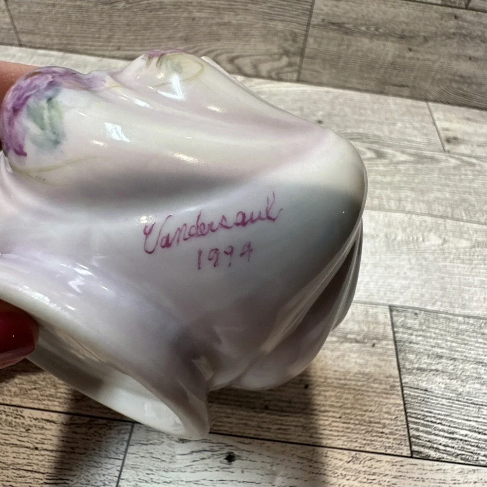 Purple Floral Painted Bowl 4.5x3.25x2.5